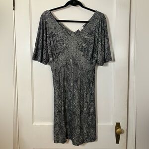 CAbi Gray Patterned Midi Dress